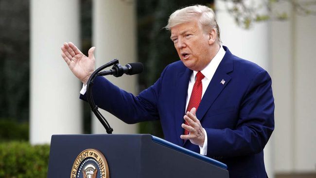 President Donald Trump speaks during a coronavirus task force briefing in the Rose Garden of the White House, Sunday, March 29, 2020, in Washington. (AP Photo/Patrick Semansky)