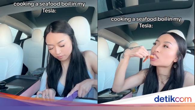 Wow! Wanita Ini Pamer Bisa Masak Seafood di Dalam Mobil Listrik