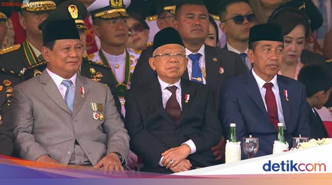 Jokowi Sapa Presiden-Wapres Terpilih Prabowo-Gibran di HUT TNI