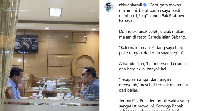 Makan Malam Bareng Prabowo, RK Ngaku Diberi Nasihat Terbaik