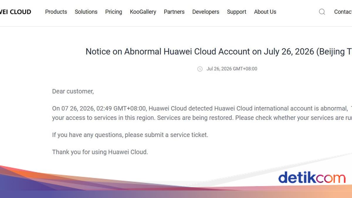 Huawei Cloud Tumbang Masif Global, Termasuk Indonesia Alami Gangguan