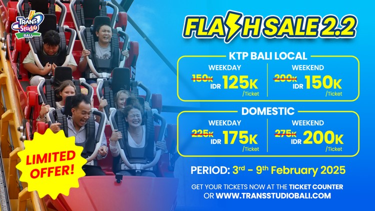 Promo Flash Sale 2.2 di Trans Studio Theme Park Bali! Tiket Terbatas, Keseruan Tak Terbatas!