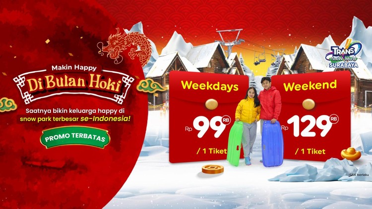 Makin Happy di Bulan Hoki dengan Aneka Promo dan Atraksi Barongsai on Snow di Trans Snow World Surabaya