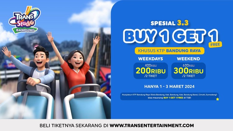 Promo Spesial 3.3, Beli Satu Gratis Satu Tiket Trans Studio Bandung