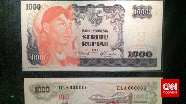  Jenderal Soedirman dalam pecahan uang kertas Rp1000 dengan tahun pencetakan 1968