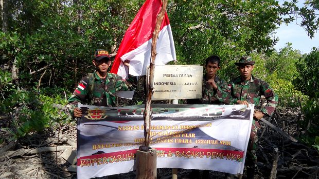 Perbatasan Indonesia-Malaysia di Kaltara berupa hutan dan ditandai dengan patok-patok.