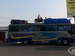 Bahaya! Motor Ini Nangkring di Atas Bus