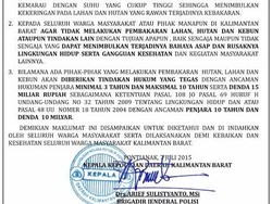 Kapolda Kalbar Keluarkan Maklumat Pembakar Lahan Diancam 10 Tahun Bui