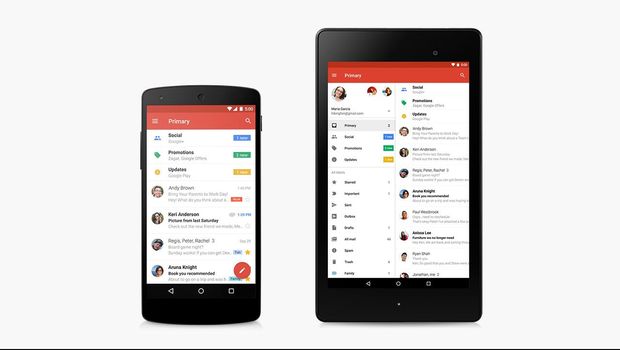 Ilustrasi Gmail di smartphone dan tablet