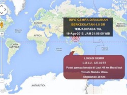 Gempa 4,8 SR Terjadi di Ternate Maluku Utara