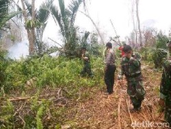Polres Meranti dan Marinir Padamkan Kebakaran Lahan di Riau