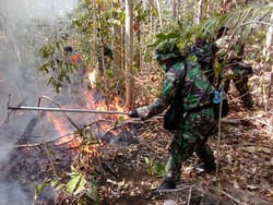 Prajurit Marinir Bahu-membahu Padamkan Kebakaran di Hutan Lindung Tangkoko