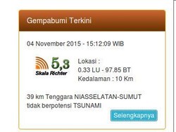 Nias Diguncang Gempa 5,3 SR