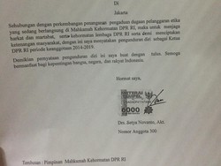 Ini Isi Lengkap Surat Pengunduran Diri Setya Novanto
