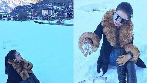 Berpose di Salju, Syahrini Tak Lepas dari Tas Hermes Kesayangannya