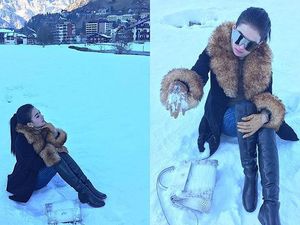 Berpose di Salju, Syahrini Tak Lepas dari Tas Hermes Kesayangannya