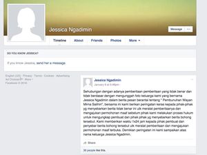 Jessica Ngadimin Tidak Kenal Mirna dan Tak Ada di Cafe Olivier