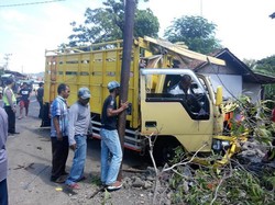 Truk Muat Hewan Ternak Tabrak Warung, Satu Orang Luka Berat
