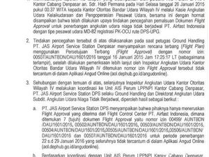 Ini Surat Laporan Penemuan Flight Approval Palsu yang Dilaporkan ke Kemenhub