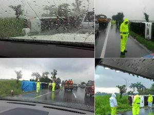 Ada Bus Terbalik, Tol Cikampek Arah Jakarta Macet 20 Km