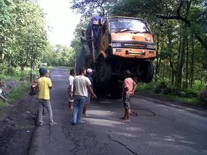 Truk Muat Pecah Belah Jumping di Raya Hutan Baluran