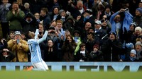 Kelechi Iheanacho merayakan gol usai membobol gawang Tottenham Hotspur di menit ke-74. Lee Smith/Reuters/detikFoto.