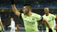 Dalam pertandingan di Olympic Stadium, Kiev, Kamis (25/2/2016) dinihari WIB, City unggul 1-0 lewat sepakan Sergio Aguero. Reuters/John Sibley.