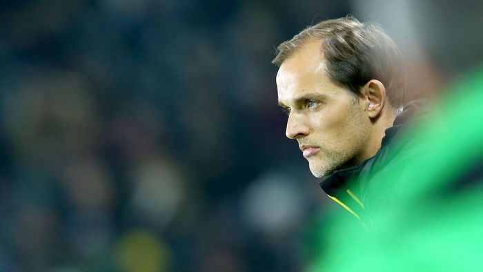 Tuchel MOENCHENGLADBACH, GERMANY - JANUARY 23: Head coach Thomas Tuchel of Dortmund looks on during the Bundesliga match between Borussia Moenchengladbach and Borussia Dortmund at Borussia-Park on January 23, 2016 in Moenchengladbach, Germany. (Photo by Christof Koepsel/Getty Images For MAN)
