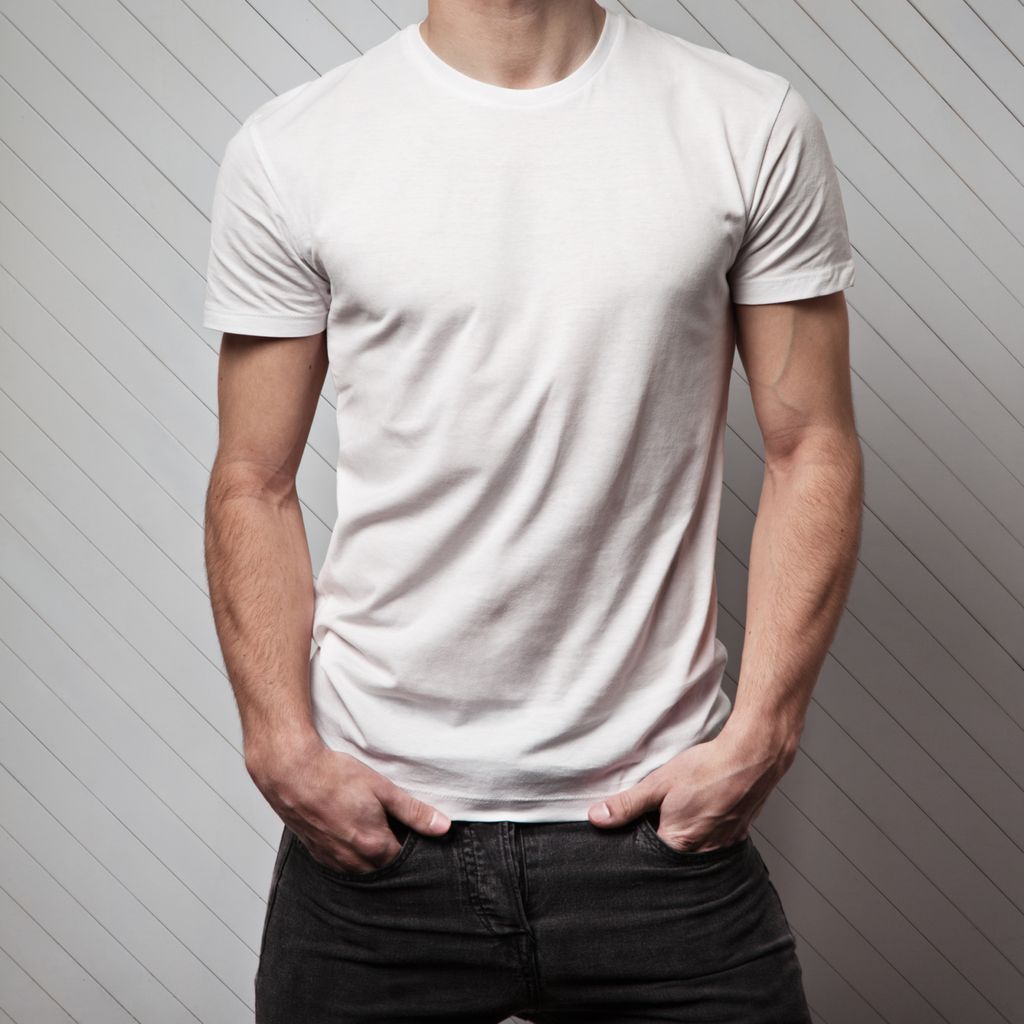 blank white t-shirt on muscle man