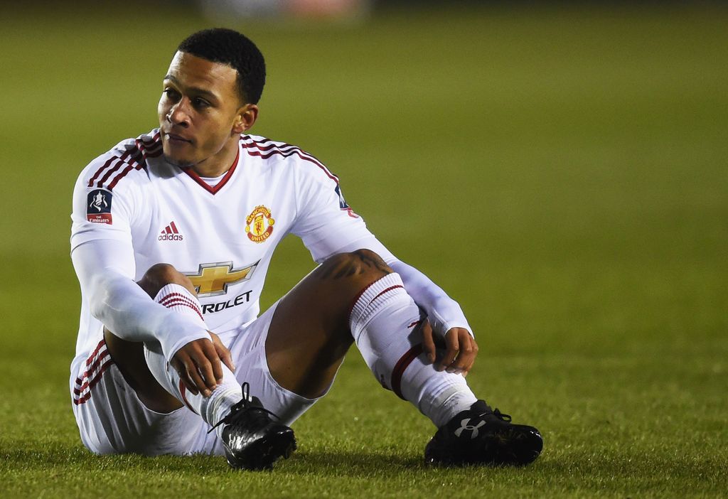 SHREWSBURY, ENGLAND - FEBRUARY 22:  Memphis Depay of Manchester United looks on during the Emirates FA Cup fifth round match between Shrewsbury Town and Manchester United at Greenhous Meadow on February 22, 2016 in Shrewsbury, England.  (Photo by Michael Regan/Getty Images)