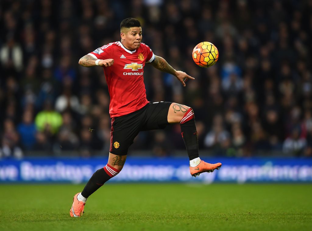 WEST BROMWICH, ENGLAND - MARCH 06: Marcos Rojo of Manchester United in action during the Barclays Premier League match between West Bromwich Albion and Manchester United at The Hawthorns on March 6, 2016 in West Bromwich, England.  (Photo by Laurence Griffiths/Getty Images)