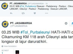 Ada Longsor di Tol Purbaleunyi KM 118 Arah ke Bandung