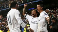 Cristiano Ronaldo merayakan gol bersama Marcelo dan Gareth Bale. Juan Medina/Reuters/detikFoto.