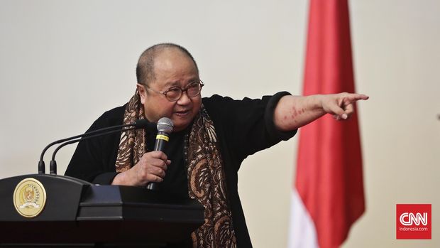 Pendiri Museum Rekor Dunia Indonesia (MURI) Jaya Suprana dalam Sosialisasi empat pilar, di Komplek Parlemen Senayan, Jakarta, Kamis, 14 April 2016. CNN Indonesia/Adhi Wicaksono.