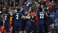 Para pemain Atletico Madrid merayakan kemenangan. Juan Medina/Reuters/detikFoto.