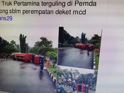 Truk Tanki Pertamina Terguling di Cibinong, Ruas Jl Tegar Beriman Tertutup