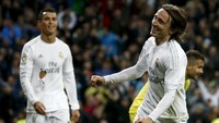 Luka Modric memantapkan kemenangan Madrid lewat golnya pada menit ke-76. Gelandang asal Kroasia itu memaksimalkan umpan silang yang diberikan Danilo dari sisi kanan. REUTERS/Juan Medina.