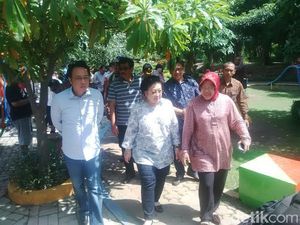Jalan-jalan di Taman Harmoni, Mega dan Risma Akrab Bahas Tanaman Hingga Ulat