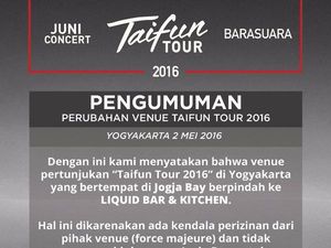 Taifun Tour 2016 Barasuara di Yogyakarta Pindah Tempat