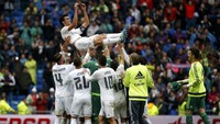 Para pemain Real Madrid merayakan kemenangan. Paul Hanna/Reuters/detikFoto.