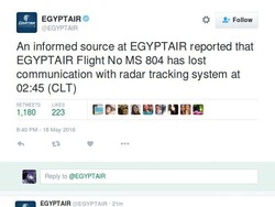 EgyptAir Kerahkan Tim untuk Cari Pesawatnya yang Hilang dari Radar