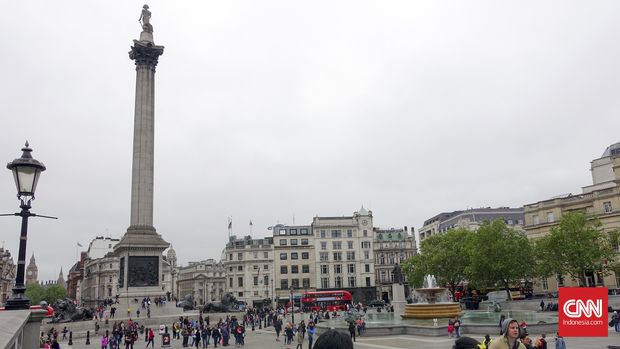 Trafalgar Square, yang berada di Westminster, London, saat dikunjungi pada Rabu (1/6). (CNN Indonesia/Ardita Mustafa)
