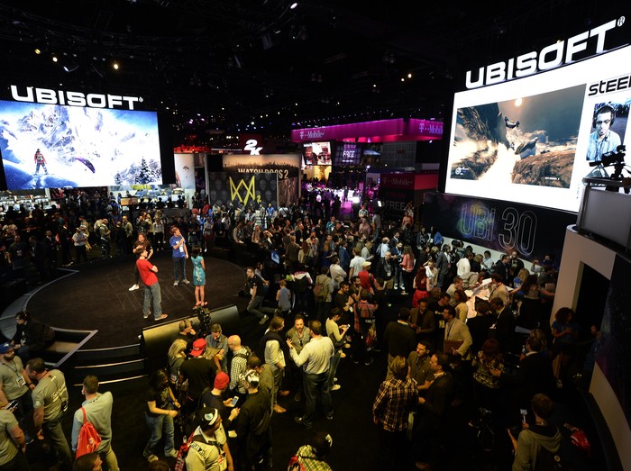 LOS ANGELES, CA - JUNE 14: Gamers walk in the Ubisoft  booth to try out new video games during annual E3 Gaming Conference at the Los Angeles Convention Center on June 14, 2016 in Los Angeles, California. (Photo by Kevork Djansezian/Getty Images)