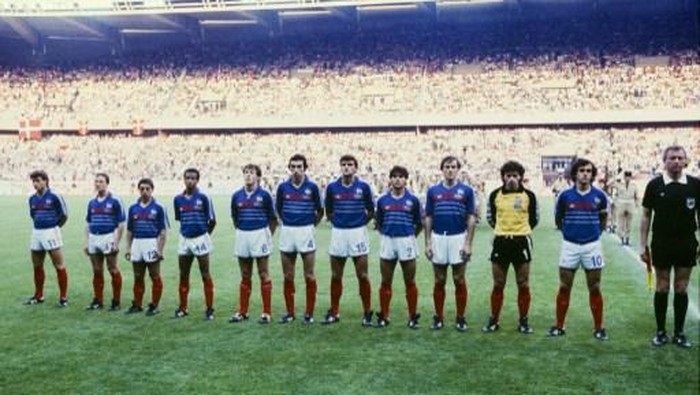(FILES) This file photo taken on June 12, 1984 shows French national football team posing before the Euro 1984 football championships match between France and Denmark, at the Parc des Princes in Paris. At right, french player Michel Platini, (2-R), Joel Bats, (4-R), french player Manuel Amoros, (5-R), Yvon Le Roux, (8-R), Jean Tigana.
Former UEFA president Michel Platini remembers the Euro 1984 opening football match against Denmark on June 12, 1984 at the Parc des Princes in Paris, and the victory of Frances team. / AFP PHOTO / STRINGER