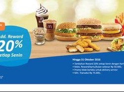 Dapatkan Add Reward BCA 20% setiap Senin di McDonalds