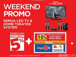 Tambahan Diskon 5% untuk Home Theater, LED TV, dan Dispenser