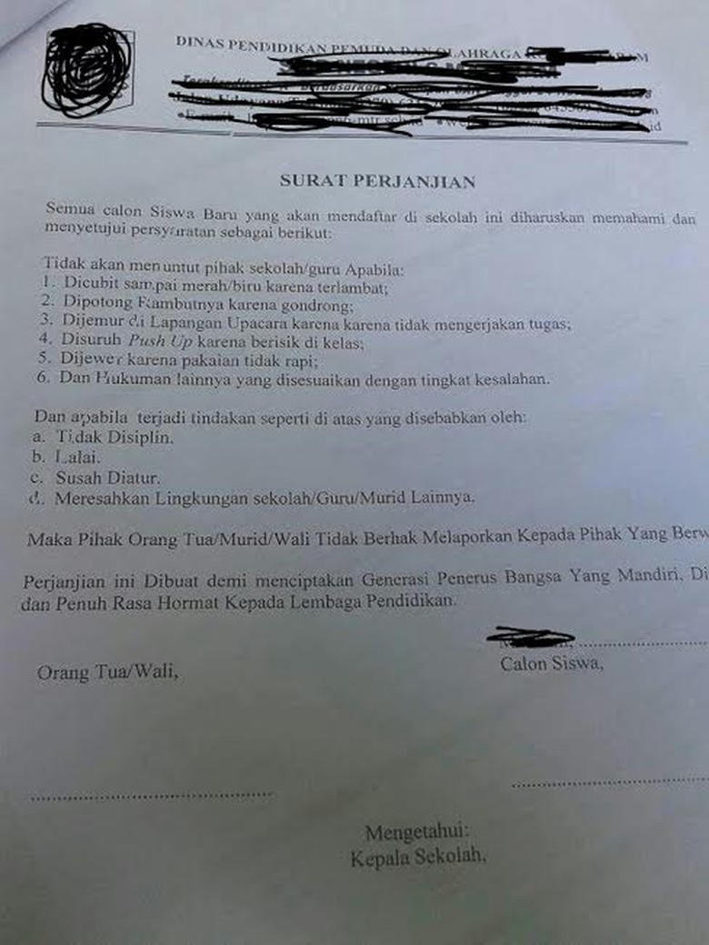 Perjanjian Sekolah dan Ortu Siswa: Beri Hukuman Edukatif 