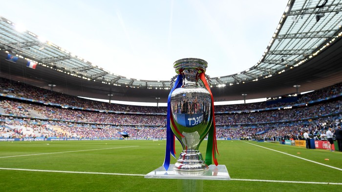 PARIS, FRANCE - JULY 10:  The Henri Delaunay trophy is displayed prior to the UEFA EURO 2016 Final match between Portugal and France at Stade de France on July 10, 2016 in Paris, France.  (Photo by Matthias Hangst/Getty Images)