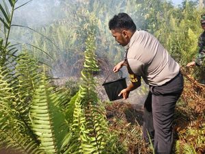 Pakai Alat Sederhana, Polisi dan TNI Serta Warga Padamkan Kebakaran Lahan di Kalbar Pakai Alat Sederhana, Polisi dan TNI Serta Warga Padamkan Kebakaran Lahan di Kalbar