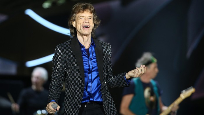 AUCKLAND, NEW ZEALAND - NOVEMBER 22:  Lead Singer Mick Jagger in action as The Rolling Stones perform live at Mt Smart Stadium on November 22, 2014 in Auckland, New Zealand.  (Photo by Fiona Goodall/Getty Images)